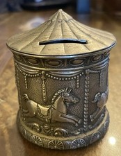 Carousel Merry Go Round Roundabout Horses Pewter Coloured Metal Money Box