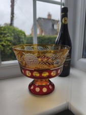 Stunning Vintage Bohemian Red & Amber Cut To Clear Footed Art Glass Bowl.