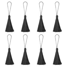 6.5" Silky Bookmark Tassels with Loop for DIY Craft Accessory, 8Pcs Black