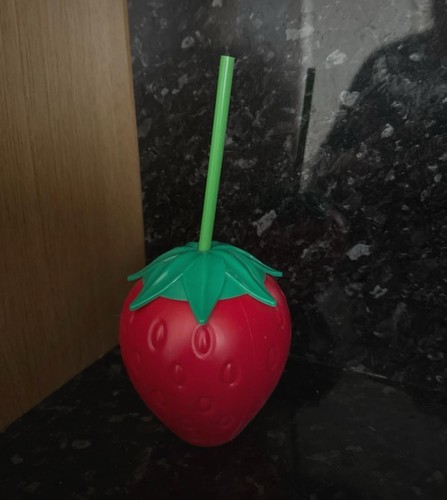 Strawberry plastic cup unused - strawberry,
