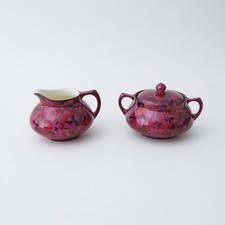 Vintage CROWL DUCAL Ware Ceramic Jug and Lidded Pot - Deep Pink Purple