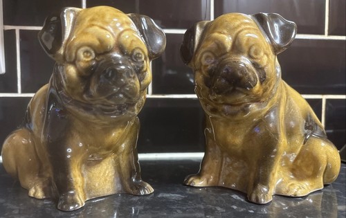 Vintage pair treacle glaze pug - treacle,
