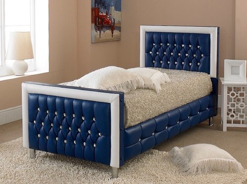 Faux leather bed blue pink - bed,