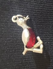 Vintage Sterling Silver Duck In Wellington Boots With Red Glass Body Charm