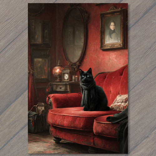 Art print black cat red - art,