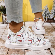 Festive Christmas Gnome Slip-On Sneakers for Women - Breathable Knit Fabric, Cas
