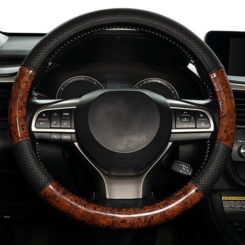 Wood grain car steering wheel - car,