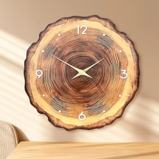 Wooden Veneer Wall Clock 12 Inch Silent Flat Wood Texture with Solid Pointer