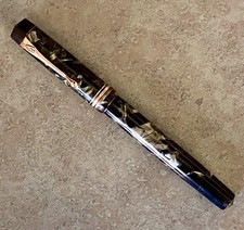 Very Flexible 14ct Nib BURNHAM Button-fill Fountain Pen In Green/black Mottle