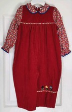 Michael De Leon Vintage Girls Red Corduroy Jumpsuit Size 18mo Made In Britain