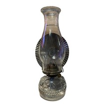 Vintage Eagle Clear Glass Oil Lamp W/Ribbed Reflector Shield Made In USA Farm
