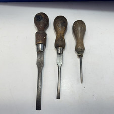 Screwdriver Set of 3 Vintage Wooden handle slotted Cabinet Maker Joiner