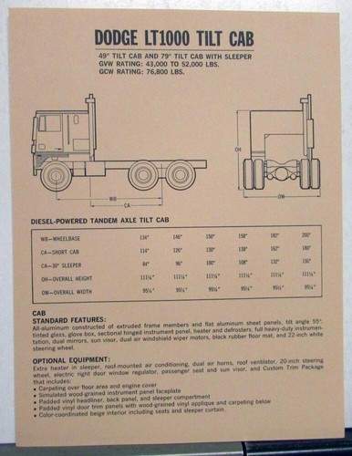 1973 dodge lt1000 tilt - tilt, cab