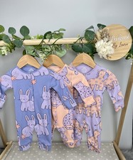 NEXT Baby Girls Preloved Set Of 3 Footless Animal Sleepsuits Upto 1 Month