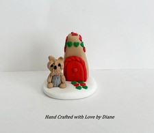 Miniature Mini Polymer Clay Yorkshire Terrier Christmas Figurine