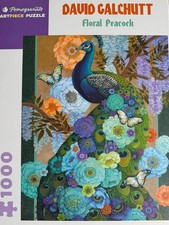 Floral Peacock by David Galchutt ~ 1000 Piece Pomegranate Jigsaw Puzzle