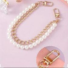 Golden Tone Elegant Pearl & Bead Chain Strap Double Ideal for Handbags and Purse