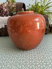 Antique JAPANESE BASE MARKED KUTANI HAND PAINTED Bulbous  PORCELAIN VASE. Orange