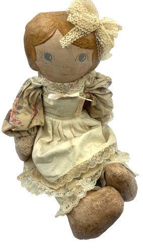 Vintage oilcloth rag doll - rag,