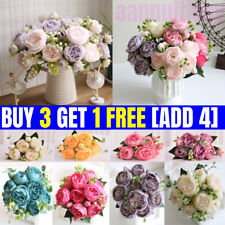 9 Heads Artificial Flowers Silk Peony Bouquet Fake Rose Wedding Home Party Decor
