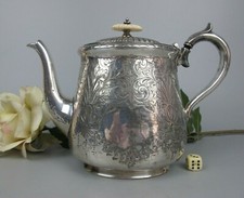 Silver Plated Teapot. 19th century antique. By John Round & Son. Engraved 1200ml