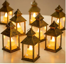 Romadedi Gold Lantern Wedding Decor - 10Pcs Hanging Small Decorative LED Lantern