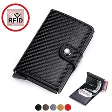 RFID Blocking Wallet Auto Pop up Credit Card Holder Leather Metal Money Clip Men