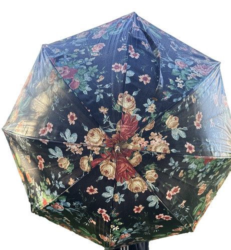 Vtg oilcloth umbrella floral - oilcloth,