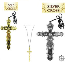 MONK CROSS GOLD SILVER NECKLACE ORNATE Nun Halloween Fancy Dress Costume H41191