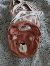 Four Baby Bibs with Snaps Neutral Unisex Feeding Beige Brown