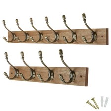 Victorian Wall-Mounted Coat Hook Rail – Wood & Brass Hooks for Coats & Bags