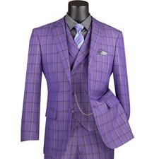 VINCI Men's Purple Windowpane