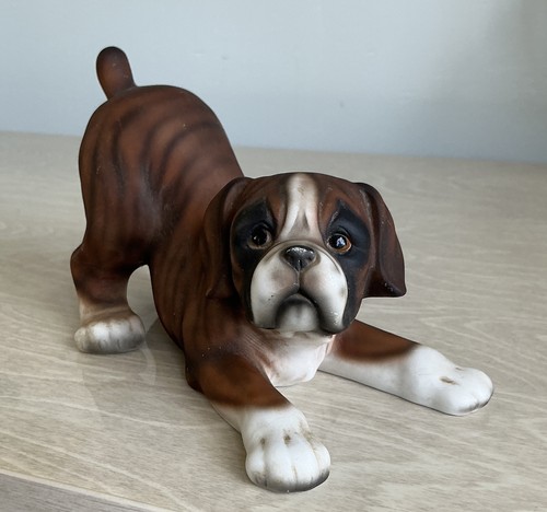 Vintage bisque porcelain boxer - vintage,