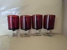 Vintage 70’s Set Of 4 Retro French Luminarc Ruby Red Glasses ,Port/liquor 9.5cm