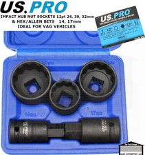 US PRO VW Audi Impact Hub Nut Sockets 12pt 24 30 32mm & 14 17mm Hex Bits 2085
