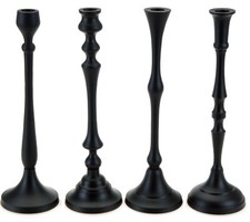 Set of 2 Matt Black Metal Candlesticks Pair of Tall Dinner Candle Holders 32cm  