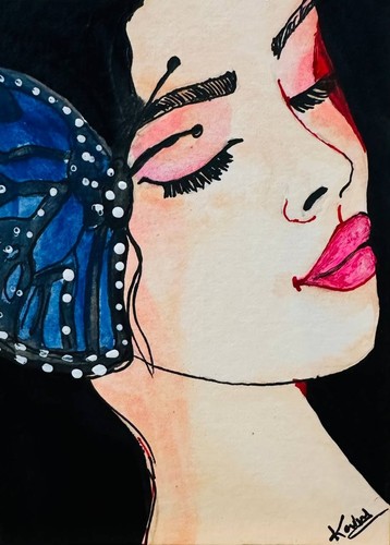 Blue butterfly woman portrait - woman,