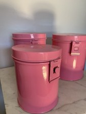 Set Of 3 Pink Metal Canisters