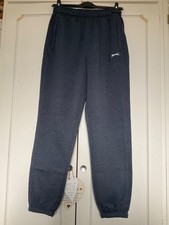 NEW SLAZENGER MENS CUFFED FLEECE JOGGING PANTS  ZIP POCKETS SIZE M INDIGO MARL