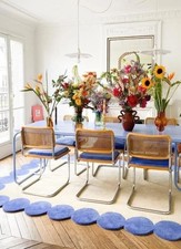 Hand-Tufted Blue/White Circular Border 100 % NZ Wool Area Rug For Living Room