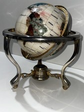 Vintage Semi-Precious Gemstone Globe with Stand and Compass Beige