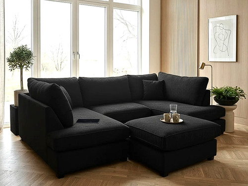Shape sofa black plush cover - black,