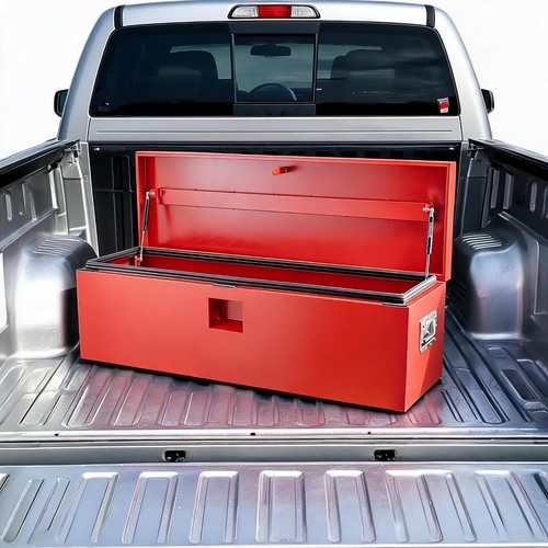 Red metal truck toolbox - red, 100°