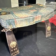 Antique Camel Saddle Stool Vintage Brass Inlay