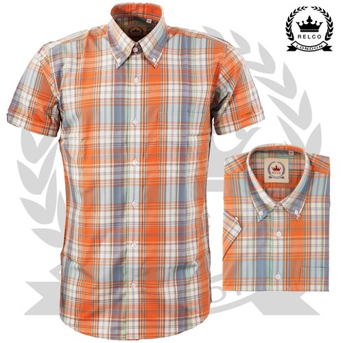 Relco mens check shirt orange - relco,