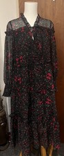 TED BAKER Swing Maxi Dress With Ruffle Tier Detail Butterfly Design Size 2 UK 10