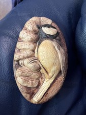 Vintage MJC Plaster Wall Plaque Robin Bird 1940 - 1950 Signed Wood Effect 