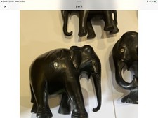 Set Of 7 Ebony Hand Carved Vintage Wooden Elephants Ebony Colour
