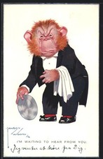 Artist Postcard Lawson Wood: Monkey Dressed as Waiter 