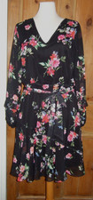 WALLIS BLACK PINK FLORAL FLOATY FIT FLARE DRESS SZ 16 NEW TAG
